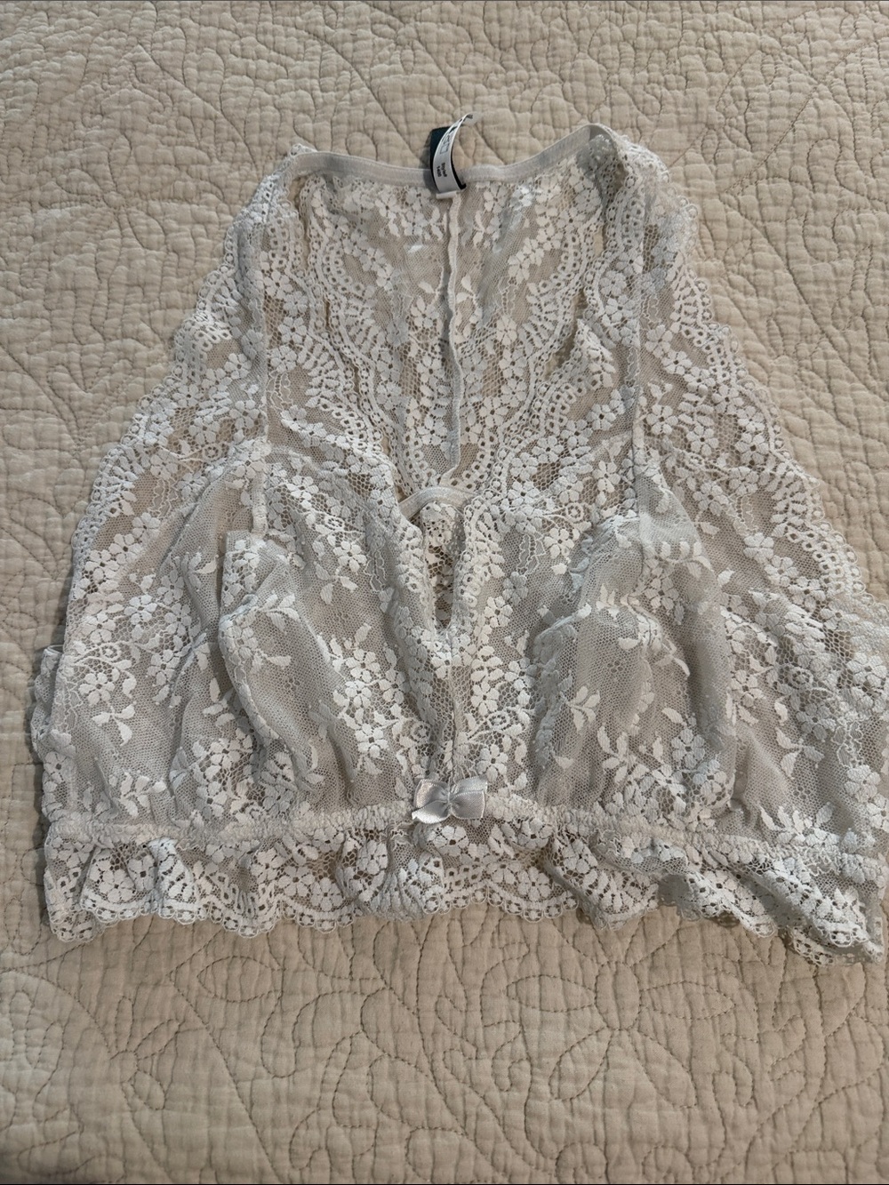 Lace Overlay Women's Top - Cream
